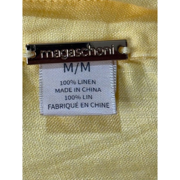 Magaschoni Linen Button Down Shirt Long Sleeve Pocket Yellow Sz Medium - Picture 7 of 7